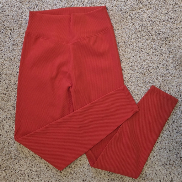 BuffBunny Material Girl Vibrant Red Ribbed Leggings - Picture 2 of 8